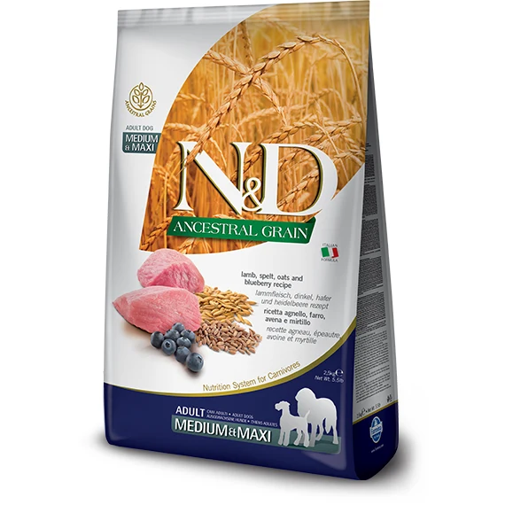 Farmina N&D Ancestral Grain - Adult Lamb & Blueberry - Med/Maxi Dog Food