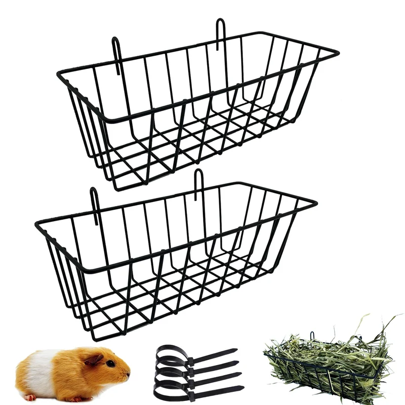 WEWAYKGJ Râtelier à Foin pour Lapins et Petits Animaux — Distributeur en Métal Noir (Lot de 2)