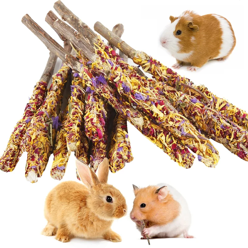 Abizoo - Jouets de mastication pour lapins: 18 batons pomme et petales bio