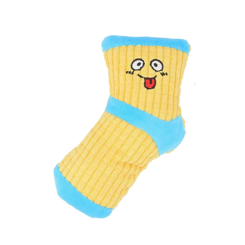 Cuperay – Jouets qui couinent pour chiens, peluche chaussettes (Bleu et Jaune)