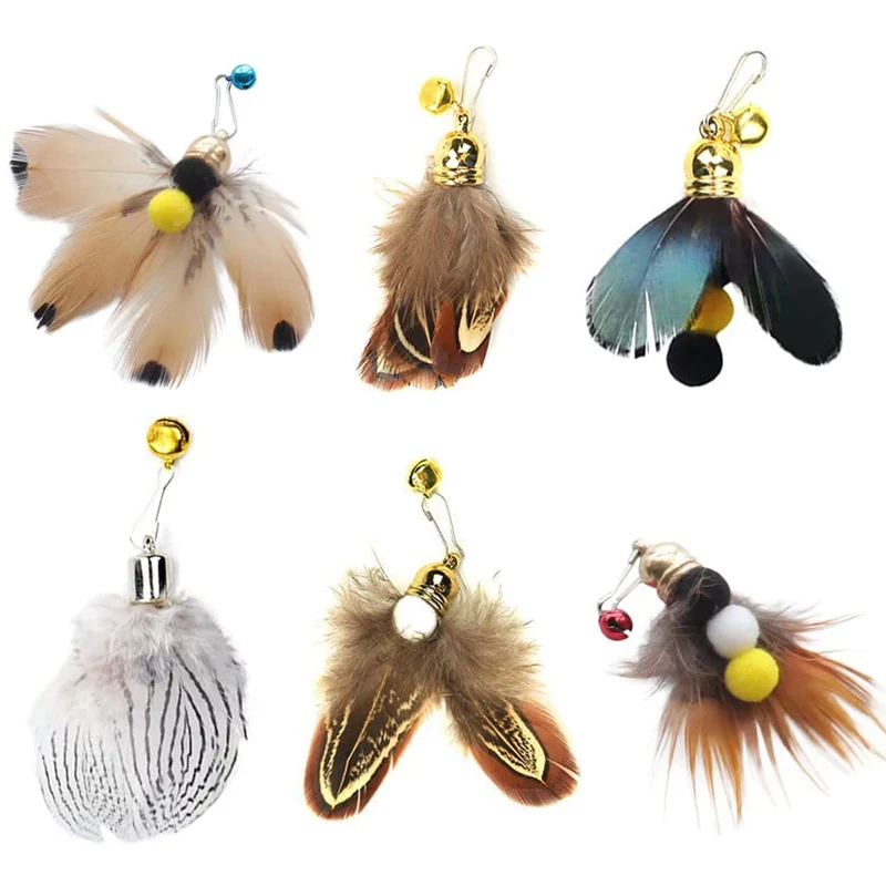 Hokoad Recharges de Jouet Chat Plumes Insectes – Lot de 6 Pièces avec Cloche
