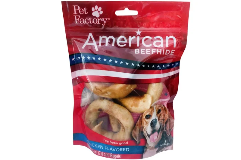 Pet Factory Bagels en cuir de boeuf américain 3 po – Saveur poulet, 4 pièces / 1 paquet