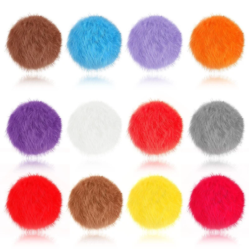 LEIFIDE — 12 Boules Pompon Fourrure Lapin pour Chat, 3 pouces, Couleurs Variées