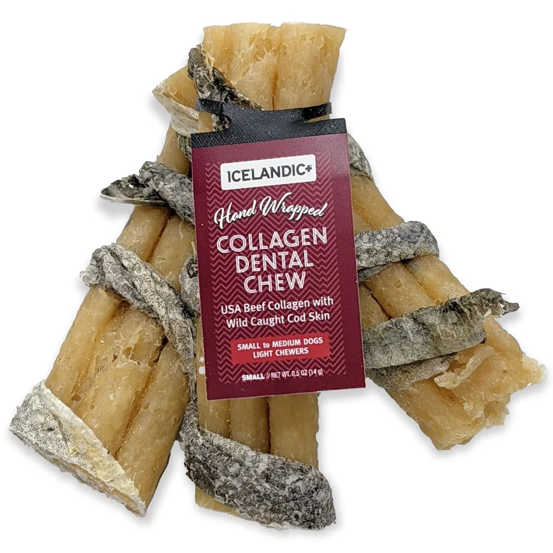 Icelandic+ Collagen Dental Chew – Bœuf & Peau de Cabillaud, Bâton Dentaire 4 pouces pour chien | Santé Dentaire et Mastication