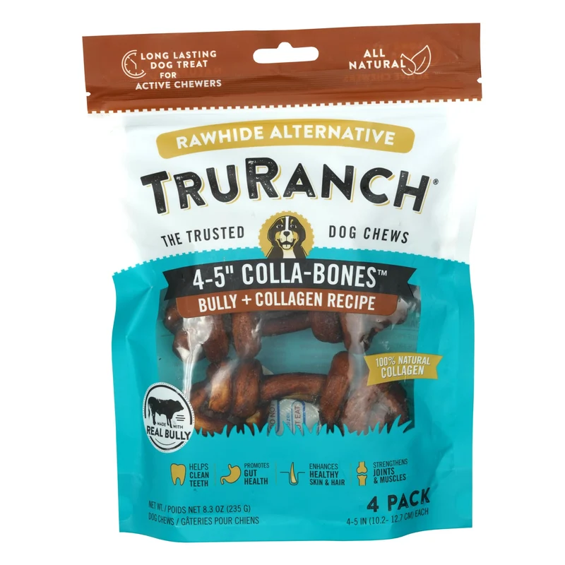 TRURANCH Os en collagène Bully – Friandise chien pour articulations et pelage, 4 pièces, 1 sachet