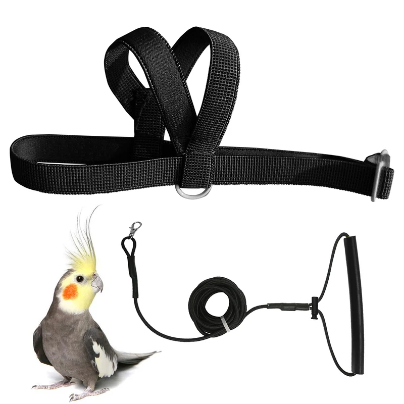 VANFAVORI Harnais ajustable pour oiseau avec longe de 2 m – Kit d'entraînement extérieur pour petites perruches et cockatiels (Taille S, 70–120 g) – Noir
