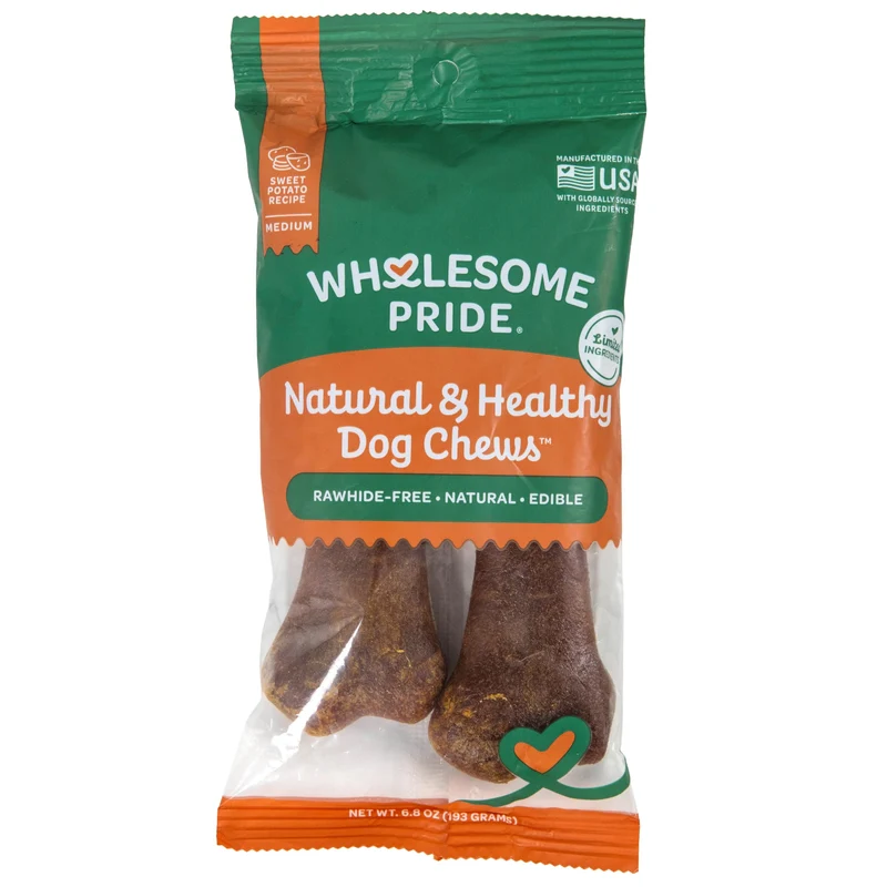 Wholesome Pride Friandises Naturelles à la Patate Douce – Digestibilité Élevée, Fabriqué aux États‑Unis, Taille Moyenne, 2 Paquets