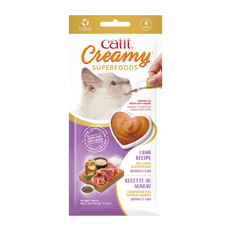 Catit Creamy Superfood Cat Treat - Lamb with Quinoa & Chia - 4 pack