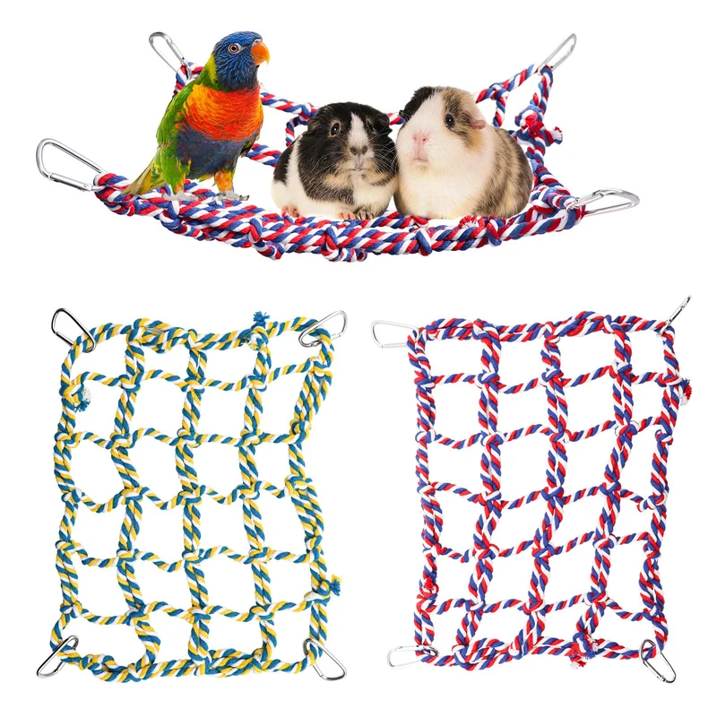 Dnoifne | Lot de 2 Filets de Corde Colorés pour Oiseaux – Hamac Suspendu et Échelle pour Petits Animaux (11 × 8 pouces)