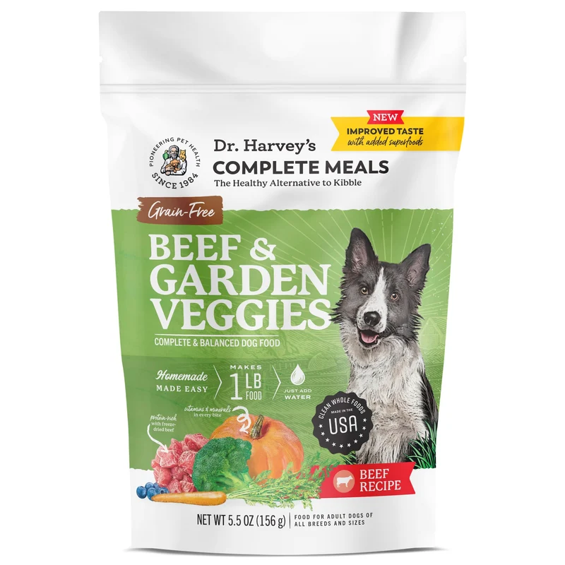 Dr. Harvey's – Nourriture déshydratée sans céréales pour chien au bœuf et légumes du jardin – format d’essai 156 g