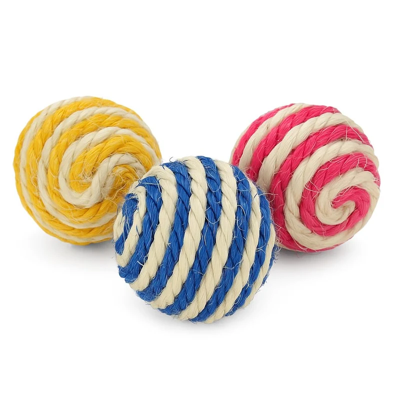 Cutie's PetBox – Lot de 3 Balles Sisal pour Chats d’intérieur – Fibres Naturelles, Couleurs Variées, Ø 1,7 po