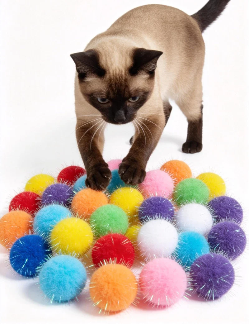 DIYUQISHI – 50 Boules de Jouet pour Chat en Peluche – 1,5 po, Lot de 50, Couleurs Variées