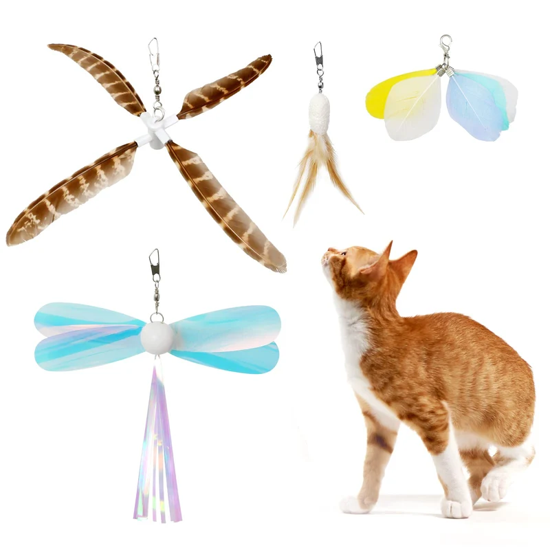 uahpet | Jouets naturels en plumes pour chats d’intérieur — Bâton rétractable 60 pouces et jeu interactif