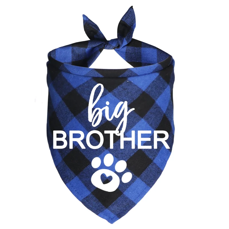 Bandana Chien JOTFA Grand Frère – Annonce Grossesse Bleu Plaid, Taille Ajustable