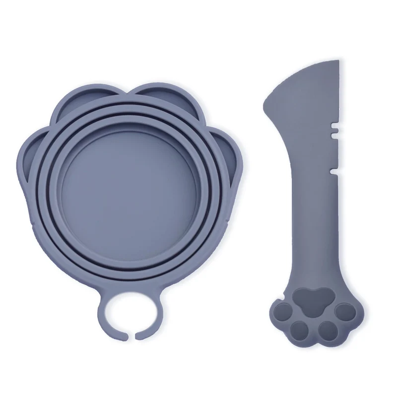 Meow&Woof Couvercle et Cuillère pour boîtes – Patte gris, Réutilisable
