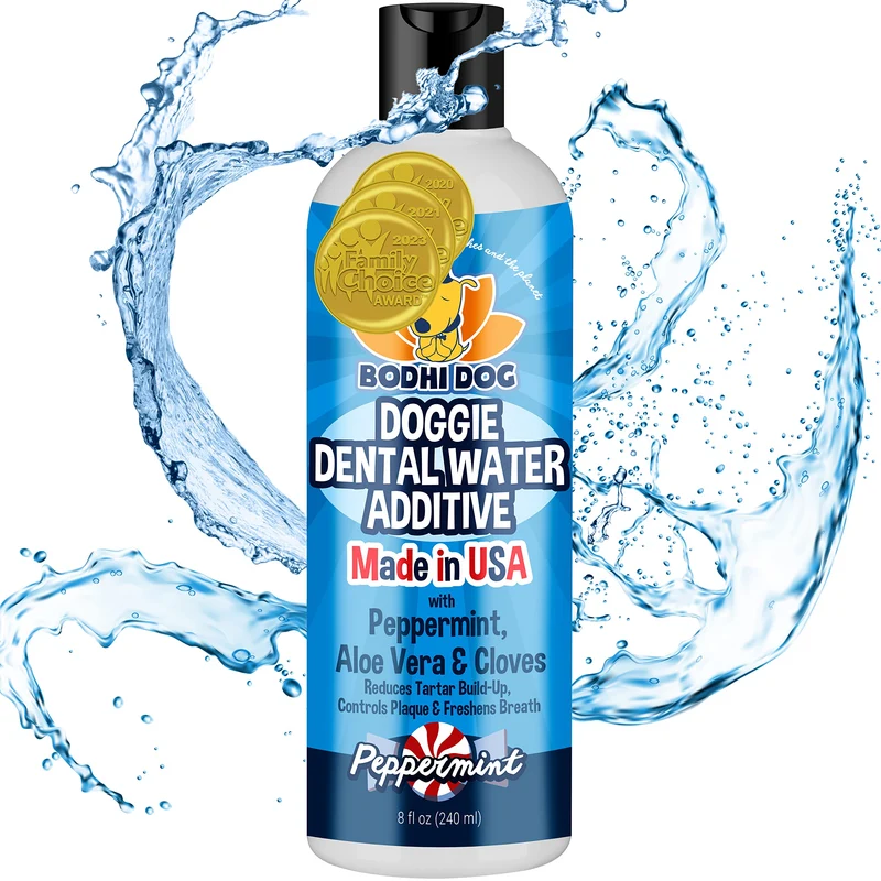 Bodhi Dog Additif d’Eau Dentaire à la Menthe Poivrée – Pour Chiens et Chiots – Fraîcheur de l’Haleine, Réduction du Tartre, Soin des Gencives – Fabriqué aux États‑Unis (8 fl oz / 235 ml)