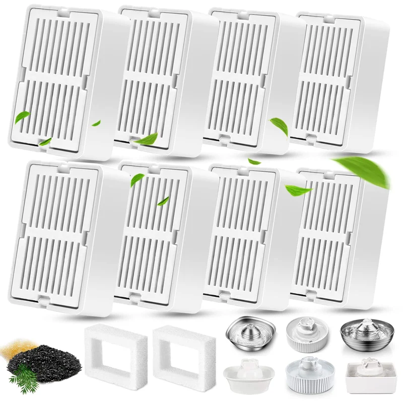 Petilog Filtres Fontaine pour Chat – 8 Charbons Actifs et 2 Éponges avec Supports