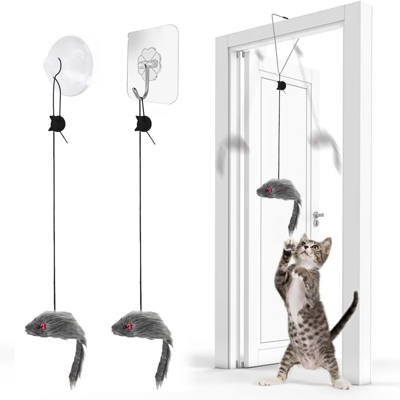 FYNIGO – 2 pièces de souris suspendues pour chats d'intérieur – Jeu autonome et stimulation