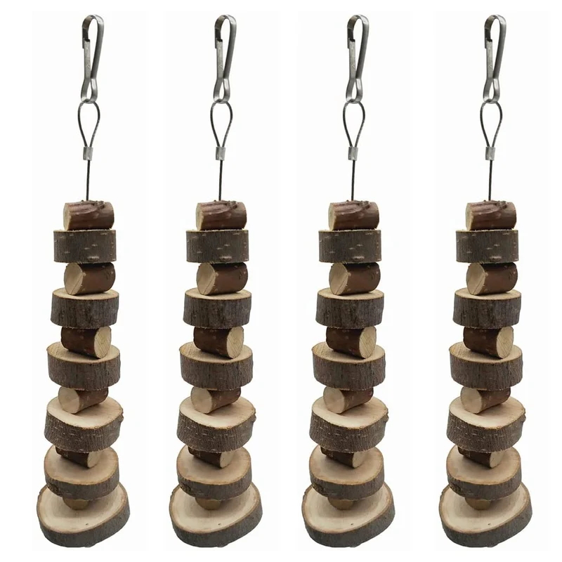 LWINGFLYER Bloc Bois Pomme Naturel – Jouet Dentition Petits Animaux (4 pièces)