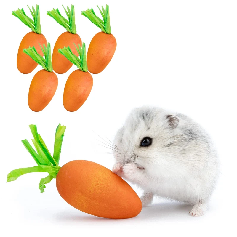 Niteangel Jouets à mâcher et décor en forme de carotte – pour hamsters syrien et petits rongeurs (pack de 6)