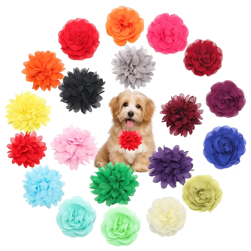 Catcan – 20 Accessoires Fleur Collier pour Chiens, Multicolores, 2 Styles Doux en Chiffon