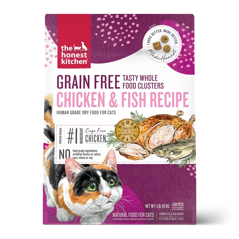 The Honest Kitchen – Nourriture sèche pour chat sans céréales (poulet & poisson), sachet d’essai 1 lb