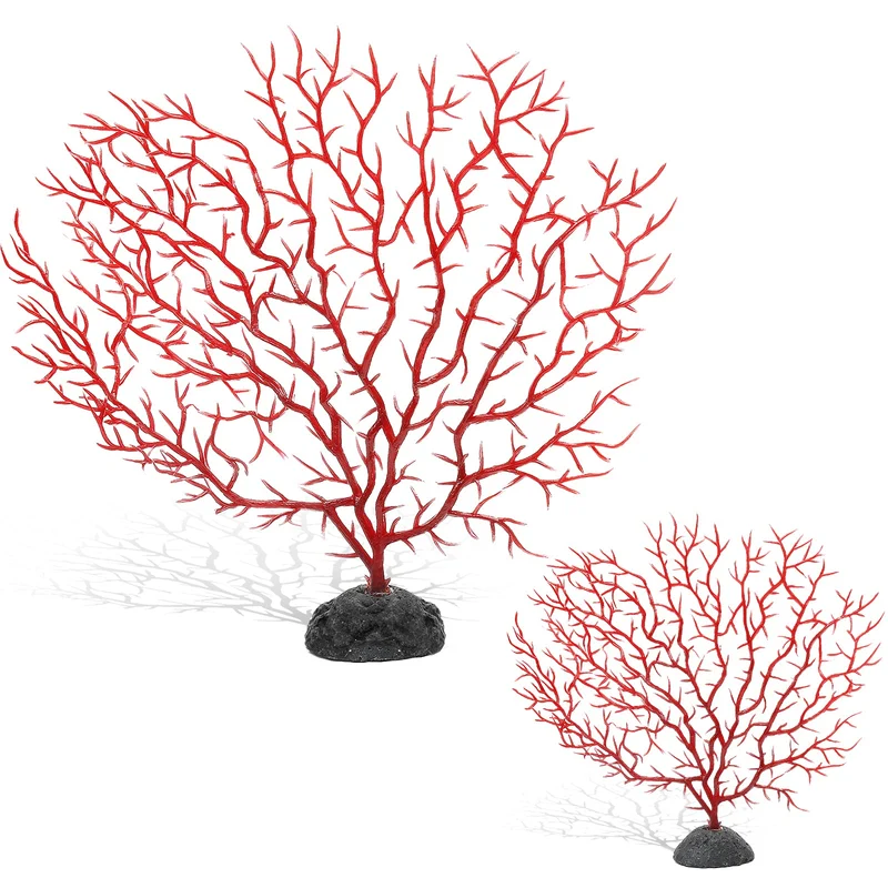 Piutouyar – 2 pièces de corail éventail rouge pour aquarium (11,8 po et 6,7 po)
