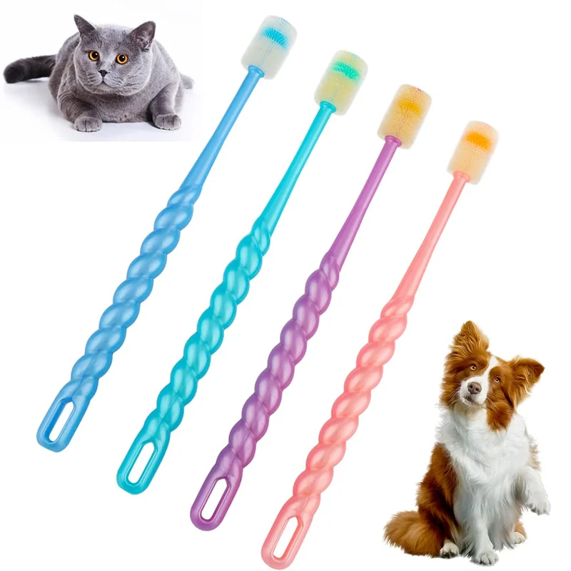DQITJ Kit 4 Brosses Dentaires pour Animaux – 360° Silicone Doux (Couleurs Variées)
