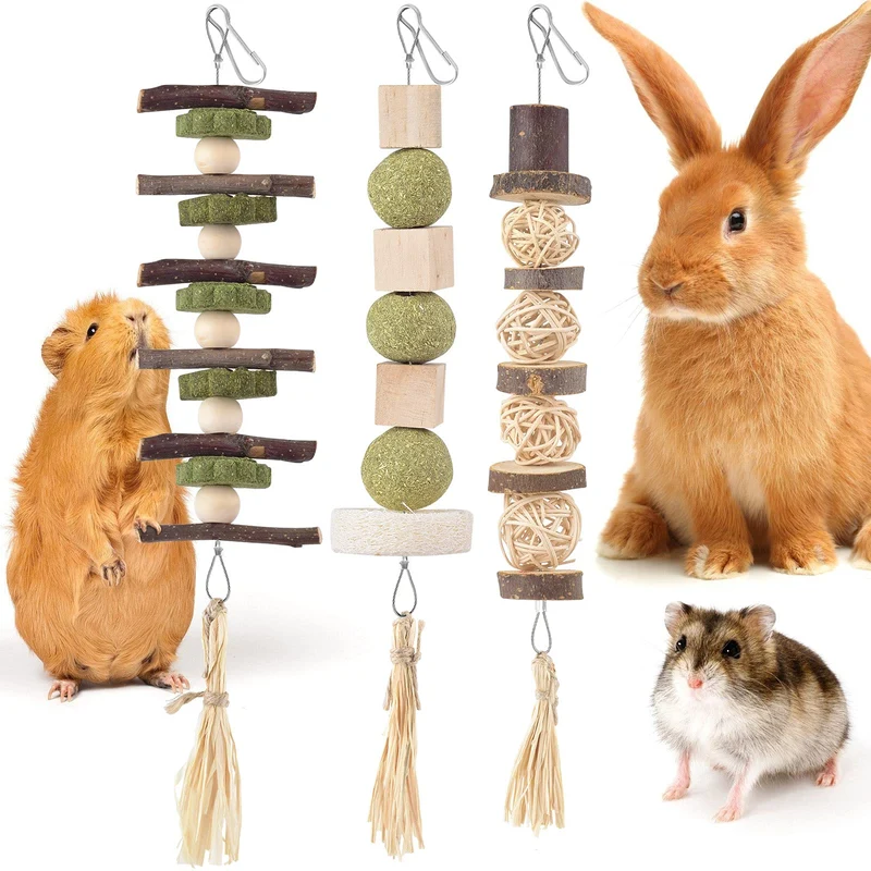 Bissap – Trio de jouets à mâcher naturels pour lapins et petits rongeurs