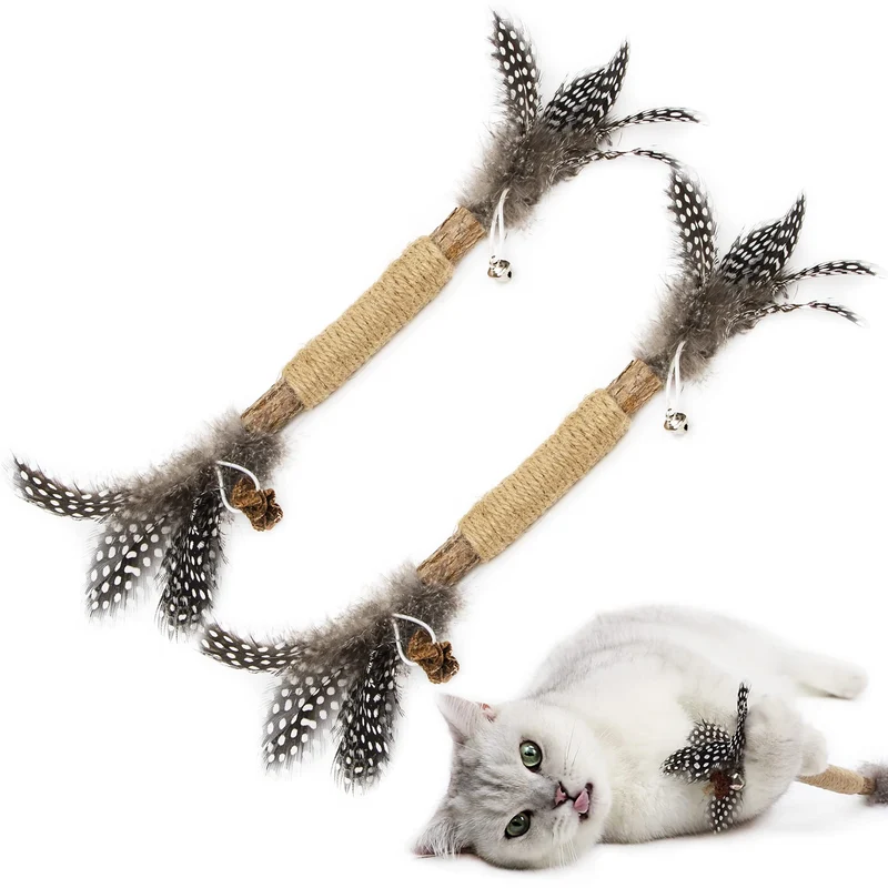 PAZ'S GIFT Bâtons Matatabi pour Chats – Jouet Silvervine (2 pièces) avec plumes