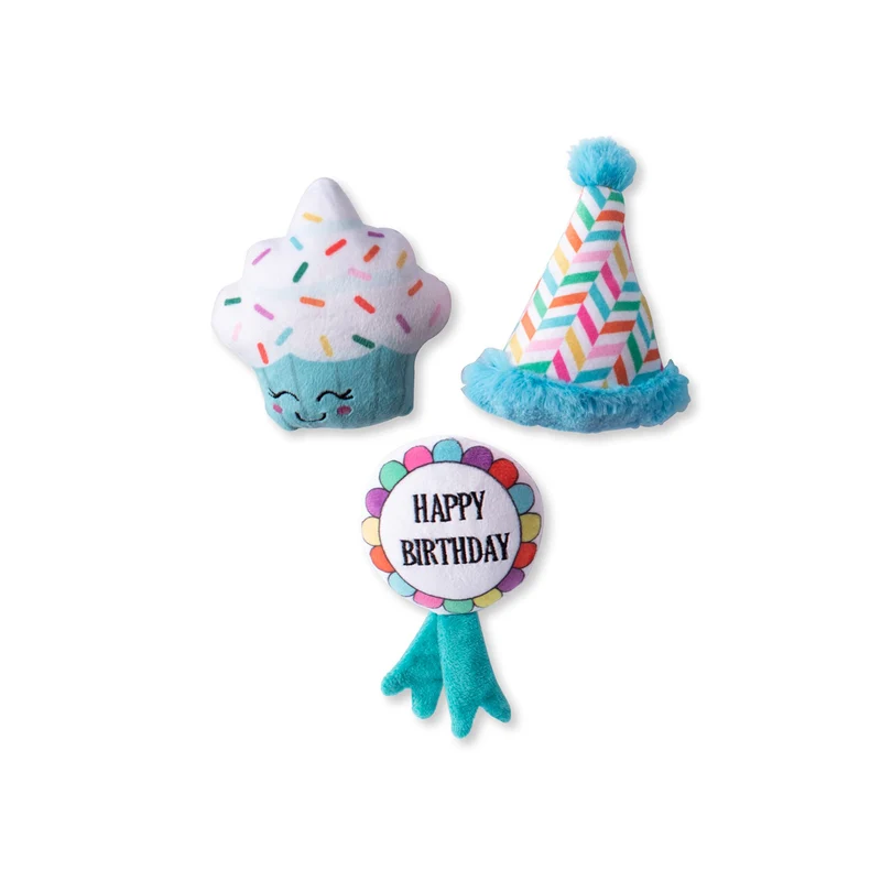 Fringe Studio – Ensemble de jouets peluche Happy Bark-Day! (3 pièces) pour petits chiens