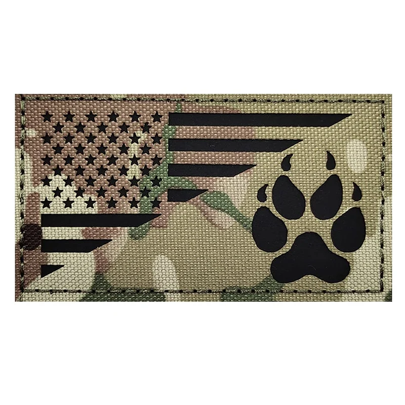 EHOPE Patch réfléchissant pour chien de service – drapeau US et patte, fixation Velcro (9 × 5 cm)