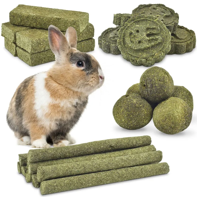 ERKOON 25 pièces Jouets à Mâcher pour Lapins – Friandises et Bâtonnets de Foin Timothée, 100% Naturel