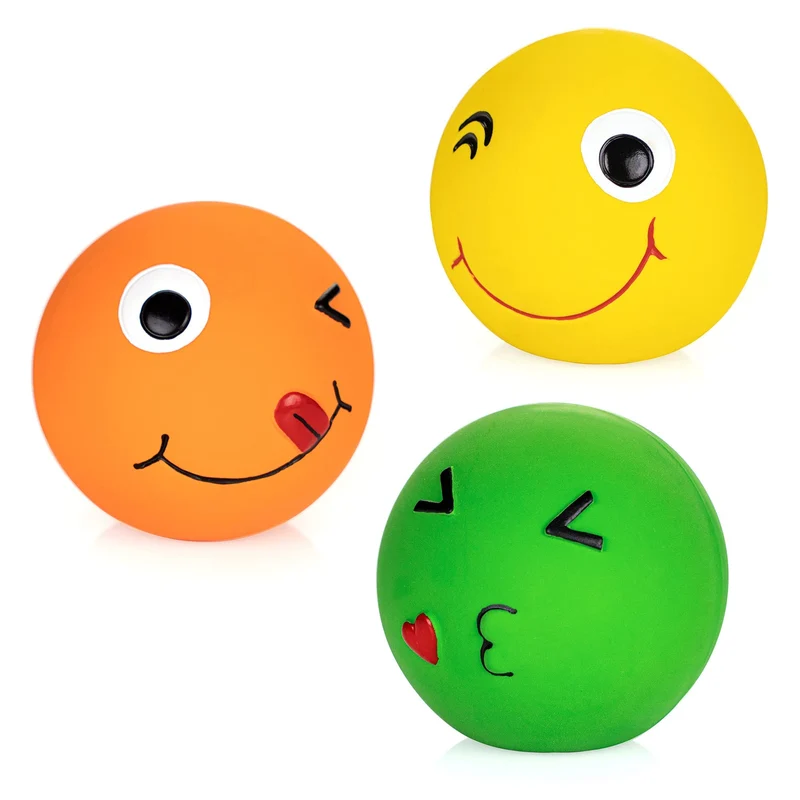 CHIWAVA – Lot de 3 Balles en Latex Sifflantes 2,7'' pour Chiens de Taille Moyenne (Visages Sourires)