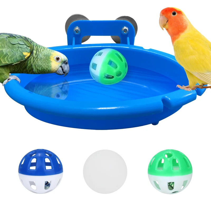 FunMove Bain d'oiseau avec 3 balles – Bol pour cage, accessoire pour perroquet et petits oiseaux