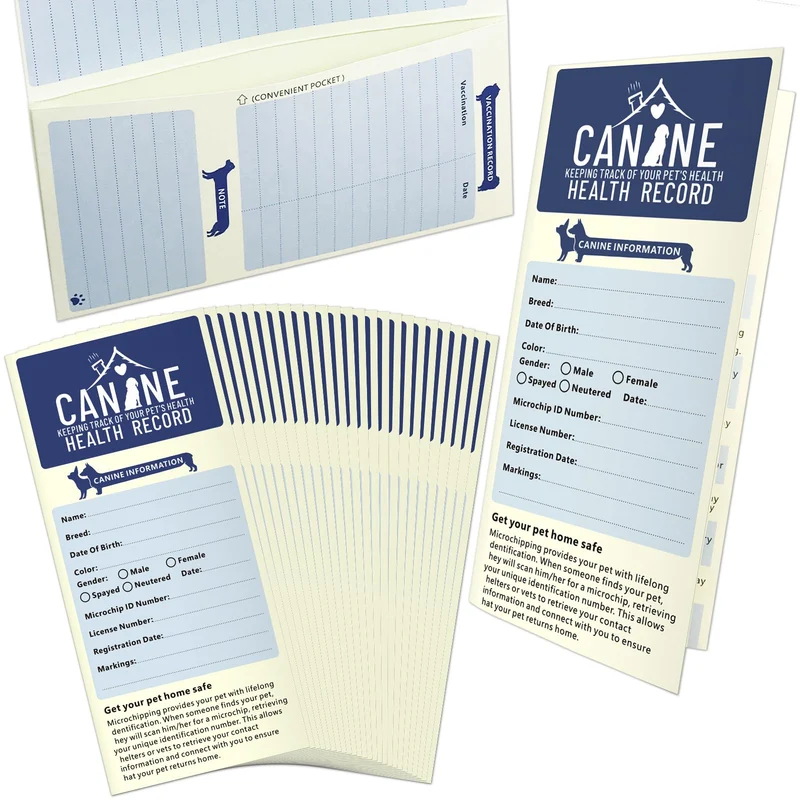 ANZON MORIES Carnets de vaccination pour chiens — Lot de 24 avec poche de rangement, format déplié 26,7 × 20,3 cm