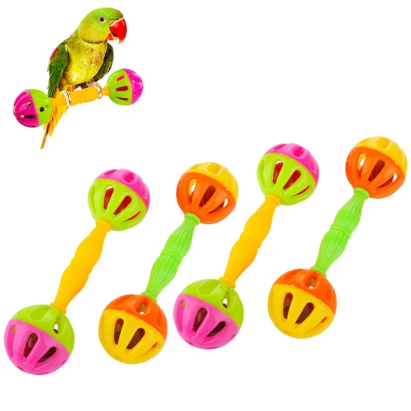 DQITJ 4 Pièces Jouets Pied-Haltère pour Petits Oiseaux – Balle-Cloche
