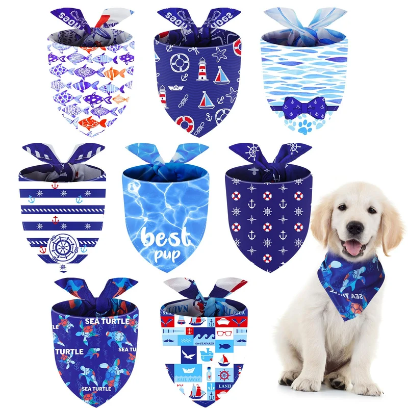 Xuniea – Lot de 8 bandanas nautiques pour chien et chat | Accessoires été océan 25 × 17 × 17 pouces