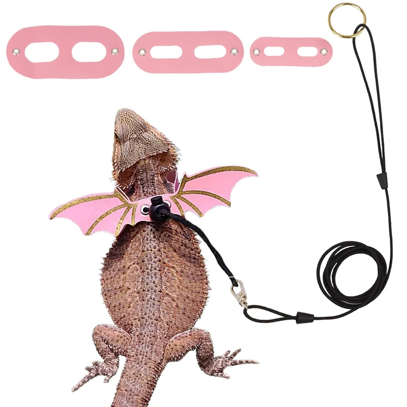 ADOGGYGO Harnais Ailes pour Dragon Barbu – Pack 3 Tailles Rose avec Longe Amovible