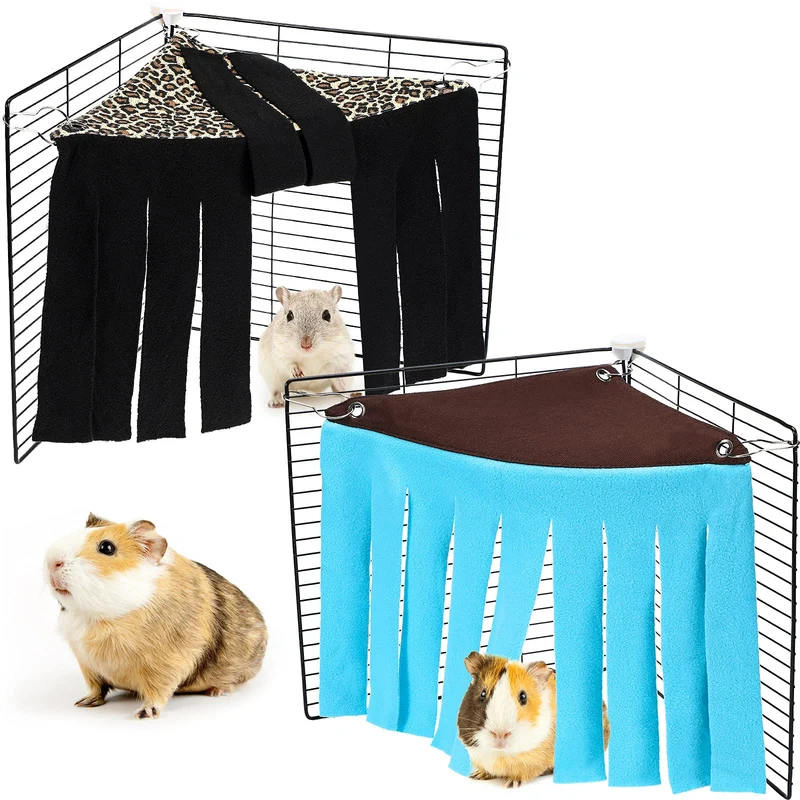 Shappy – 2 Pièces Cachette d’Angle en Peluche pour Petits Animaux – Nids et Hamacs pour Furet, Cobaye, Chinchilla et Hérisson – Marron-bleu, Noir-orange-brun, Léopard