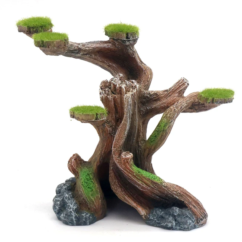 relaqcc Décor d'aquarium en résine - Tronc creux avec mousse artificielle pour reptiles et poissons