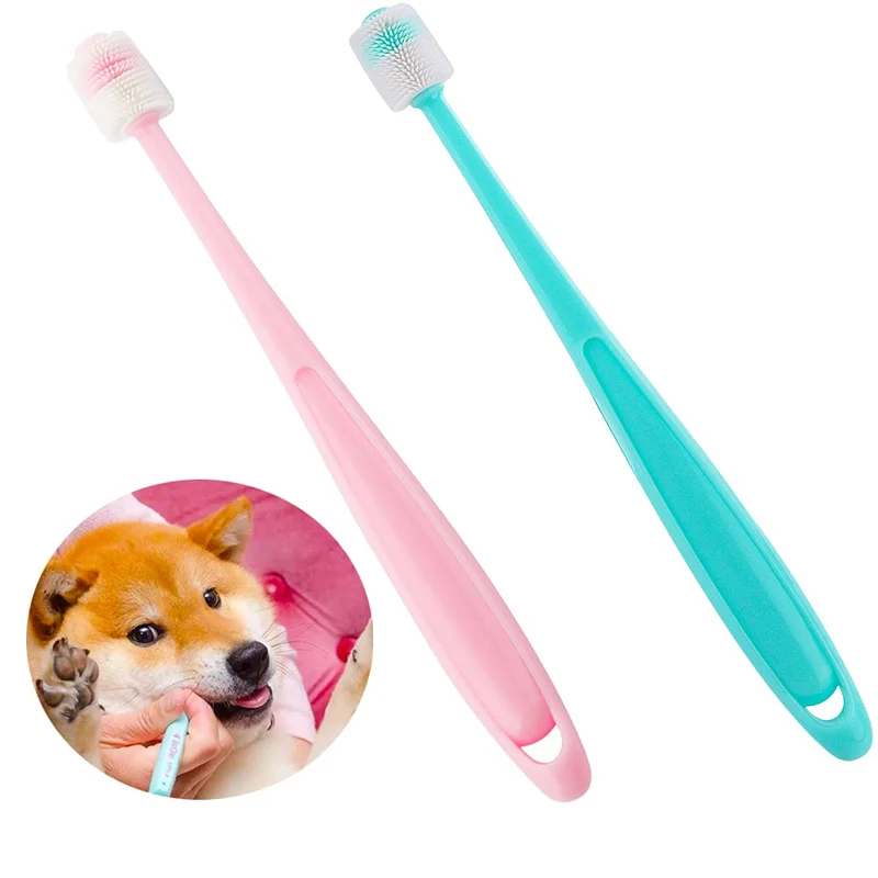 DQITJ 2 pièces brosse dentaire animale 360° – silicone doux pour petits chiens et chats