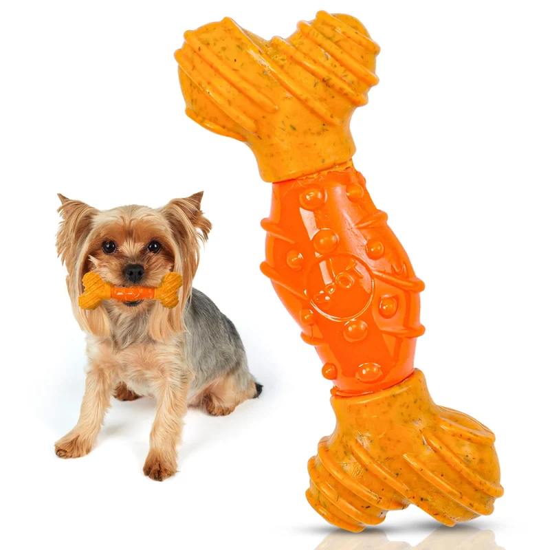 SPOT Bam-Bones Os Dentaire en Fibres de Bambou – Centre massant, Saveur beurre de cacahuète sans allergènes, pour chiens légers et chiots 6 ou 8 po