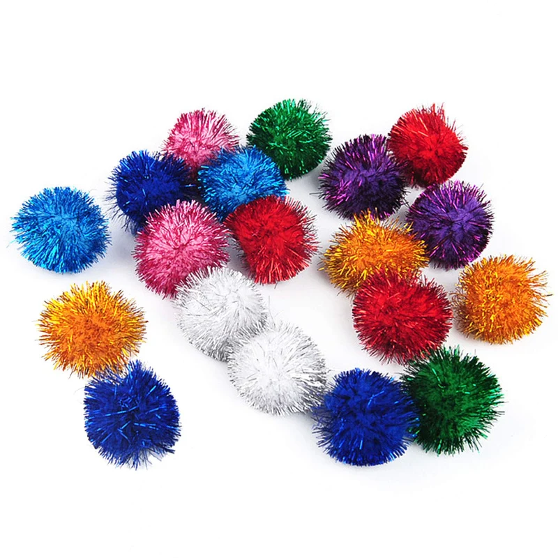 VOVIGGOL - Lot de 20 Balles Étincelantes pour Chats 2 Pouces – Pompons Peluche Multicolores
