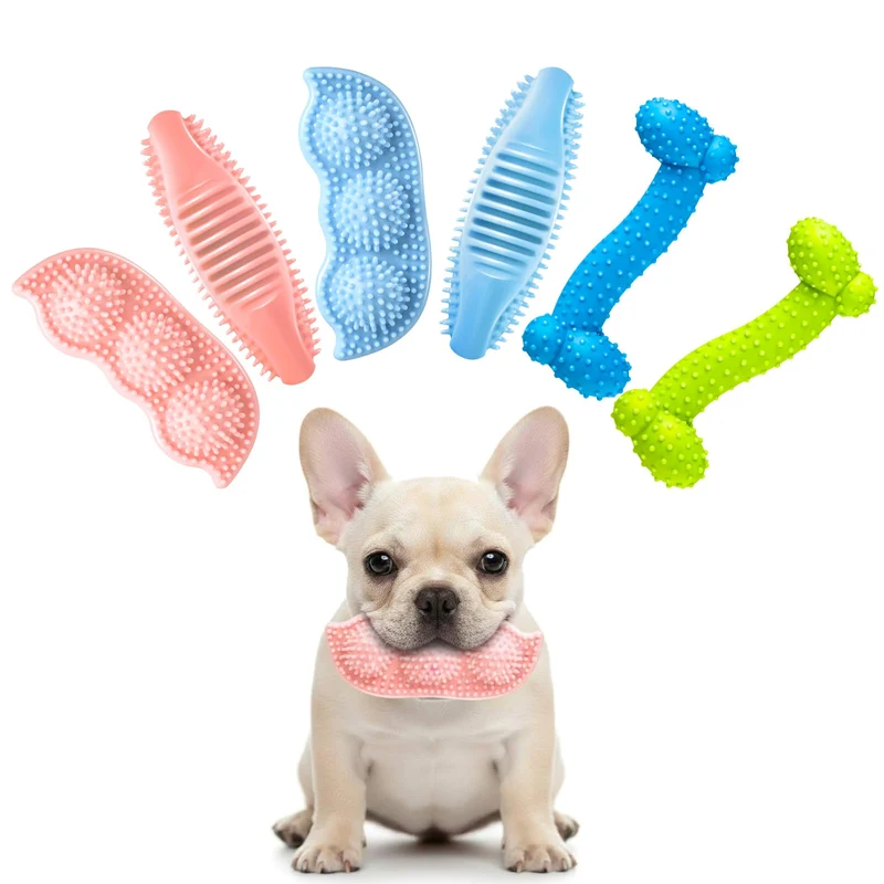 Skylety – Lot de 6 Jouets de Dentition pour Chiots 2-8 mois en Caoutchouc Naturel – Os, Pois et Concombre de Mer – Bleu Rose Jaune Vert