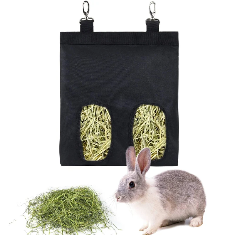 Lenpestia – Mangeoire à foin suspendue pour lapins et petits animaux (Noir, 2 fenêtres)