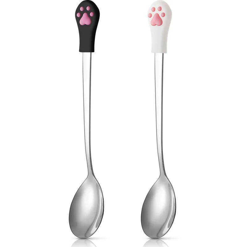 Patelai – Lot de 2 Cuillères Conserve Chat et Chien, Acier Inoxydable, Noir et Blanc