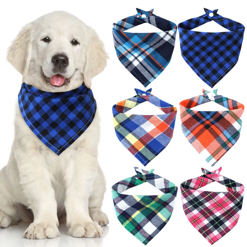 Honoson Bandanas pour Chien et Chat — Ensemble de 6 Bandanas Triangles à Carreaux Réglables