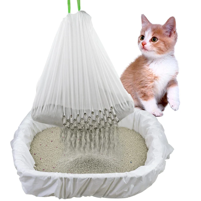 Mygeromon – Sacs de litiere pour bac a chat 36x18, pack de 7, trous et lien de serrage