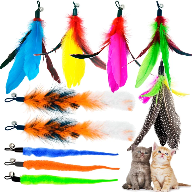 TIENAILING Recharges en Plumes pour Chat – 10 Pièces, Jouet Baguette d’Intérieur